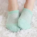 Light green mesh breathable cotton boat socks for girls featuring a summer lace design - 1152-Green (No Non-slip Grip)