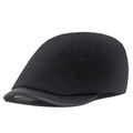 Klassische schwarze Wollbaske mit Lederkrempe und warmem, strukturiertem Finish - Verstellbar / Schwarz