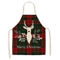 Christmas apron with red and green plaid pattern featuring a white reindeer design - A0001-24 Red Green Plaid Reindeer