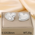 Elegant silver finish heart-shaped earrings with white pavé crystals, size 32x28mm - Steel Color (KE114167-KFC)