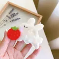 Pinza per capelli a forma di coniglio bianco in acetato con fragola rossa - Coniglietto Bianco