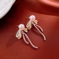 Elegant bow tie tassel earrings with pearls and rhinestones on premium silk background - Bowknot Pearl Tassel (5# Silver Pin-Silver-White)