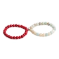 Magnetic couples beaded bracelets with 8mm red and white natural stone beads on white background - 8mm Red Turquoise + Amazonite