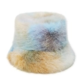 Close-up of soft colorful tie-dye faux mink fur texture on a warm winter bucket hat - M (56-58cm) / Multicolor Tie-dye (E)