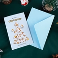 3D kerstkaart met goudstempel, wit boomontwerp en lichtblauwe envelop cadeauset - Lichtblauw Kerstboom - Kaart & Envelop Set