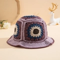 Handmade crochet bucket hat with colorful purple and blue grandmother square pattern - One Size / Purple Daisy Hat
