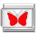 Modular stainless steel bracelet charm featuring a red enamel butterfly on silver metal - 0197-silver-edged Red Butterfly