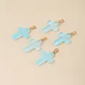 Set of five light blue translucent glass cross pendants with golden bails for DIY jewelry - 25x18x4mm / Blue