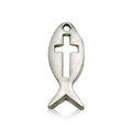 Ciondolo Pesce di Gesù argento con croce ritagliata per collane e bracciali - Croce di pesce Ichthys (7×18mm)