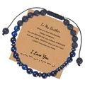 Bracciale maschile con occhio di tigre blu e pietre laviche su carta da regalo - Stile per mio fratello (con cartolina)