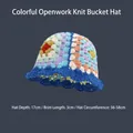 Colorful handmade crochet bucket hat with vibrant knit patterns and wavy brim - One Size / Blue Border Granny Square Hat