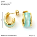 Technical dimensions of 18k gold plated C-shape earrings with blue marble inlay - Mint Green (SE834G-1)