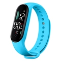 Blue silicone LED sports watch showing heart rate and step counter features - Sky Blue