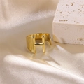 Golden H letter open ring with minimalist wide band design on aesthetic stone - Letter H / Gold