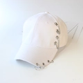 White baseball cap with silver metal rings and hanging bead chain for street style - M Adult (55-59CM) / Chain / White