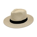 Classic beige straw fedora hat with black band, stylish sun protection for summer beach - M (56-58cm) / Light Khaki (Straw Flat Brim Style)
