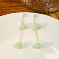 Pale green jade-like beaded earrings with gold tassels and lotus-shaped drop detail - E6096-4/Gold Chain Green Pod Bead