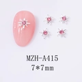 Detailed view of silver star cross nail charm with pink rhinestone and 7x7mm dimension - Silver Starburst Pink Rhinestone (A415)