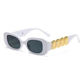 Retro rectangle white sunglasses with grey lenses and gold metal accents on temples - Off-White Grey