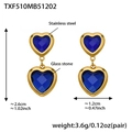Goldene Edelstahl Herz-Ohrringe mit facettierten blauen Glassteinen im Doppel-Layer-Design - Blaue Strass-Ohrringe (TXF510) / Gold