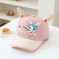 Detail of pink cotton baseball cap with 3D bunny ears and highway cartoon print - For 3-6 Years / Pink