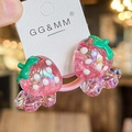 Pink strawberry resin hair ties with glitter detail and elastic bands for kids - Flower Pink Strawberry