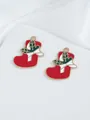 Detail of red enamel Christmas stocking charms with holly leaf and gold trim - Sock With Bow (20)