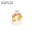 Detailed size specifications for gold hammered ring with three white marble stones - Adjustable Open / J208-Gold Hammered Three White Stones