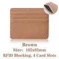 Slim brown faux leather card holder with four slots and anti-magnetic RFID blocking - 102x82mm / RFID 4 Slots / Brown