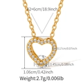 Detail showing 18K gold heart necklace dimensions with zircon inlay and weight - Dancing Heart White Stone Style (KN0494-1)