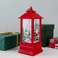 Red Christmas LED lantern with festive Santa illustrations and metal hanging ring - Red Santa / Red