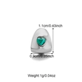 Single silver hip hop grillz with green heart zircon, 1.1cm height and 0.9cm width - Green Zirconia Heart / Silver