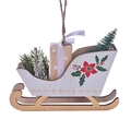 Slitta di Natale in legno con stampa floreale rossa e mini albero di pino decorato - Bianco
