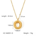 Detailed dimensions of gold bubble letter O necklace with pendant size and chain length - Letter O (HC-N40051-O)