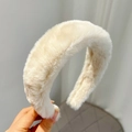 Close-up of beige plush headband texture and soft faux mink fur material detail - Solid Faux Mink Fur / Beige (Solid Plush)
