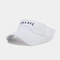 Close-up of black CHANCE embroidery on white washed cotton sun visor hat with stitching - White