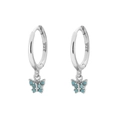 Elegant s925 silver hoop earrings with turquoise stone butterfly charms - Butterfly Pendant Style (Model D) / White Gold