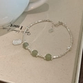 S925 silver bracelet featuring natural green beads and a silver pendant with Joy charm - Joy Pendant Style (SL1144)