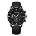 Dettaglio dell'orologio Geneva nero da uomo con numeri romani e cinturino in pelle - Cinturino Nero Cassa Nera Quadrante Nero Lancette Argento