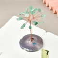 Mini albero della vita in avventurina verde con filo di rame e base di agata grigia - Avventurina Verde