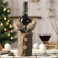 Funda para botella de vino de Navidad en tweed marrón con cuello de pelo sintético - Cuerda Fina Gris Funda
