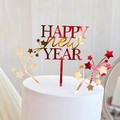 3pcs gold and red gradient Happy New Year acrylic cake toppers with star accents - Mirror Red Gold Star And Happy New Year
