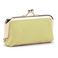 Mini textured genuine leather coin purse in pistachio green with golden kiss-lock clasp - Yellow
