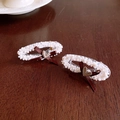 Elegant white beaded hair clips with brown bows and heart charms set on wood - White Seed Bead Duckbill Clip (49#)