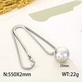 Silver snake chain necklace with a 25mm polished round ball pendant for women - 25mm Steel Color (KN250860-Z)