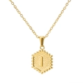 18K gold plated stainless steel hexagon pendant necklace featuring initial letter I - Gold I (With Chain)