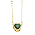 Elegante collar de corazón dorado con colgante de gema verde esmeralda y cadena - Verde