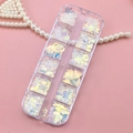 Iridescent mermaid nail sequins in 12-grid organizer box with heart and star shapes - T-360 (Holographic White Mix)