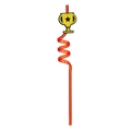 Spiral plastic reusable straw in red with yellow trophy ornament for party decor - Red Spiral-Trophy Decor / Red