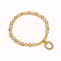 Elegant beaded pearl bracelet featuring gold beads and a sparkling zircon heart charm - Letter O